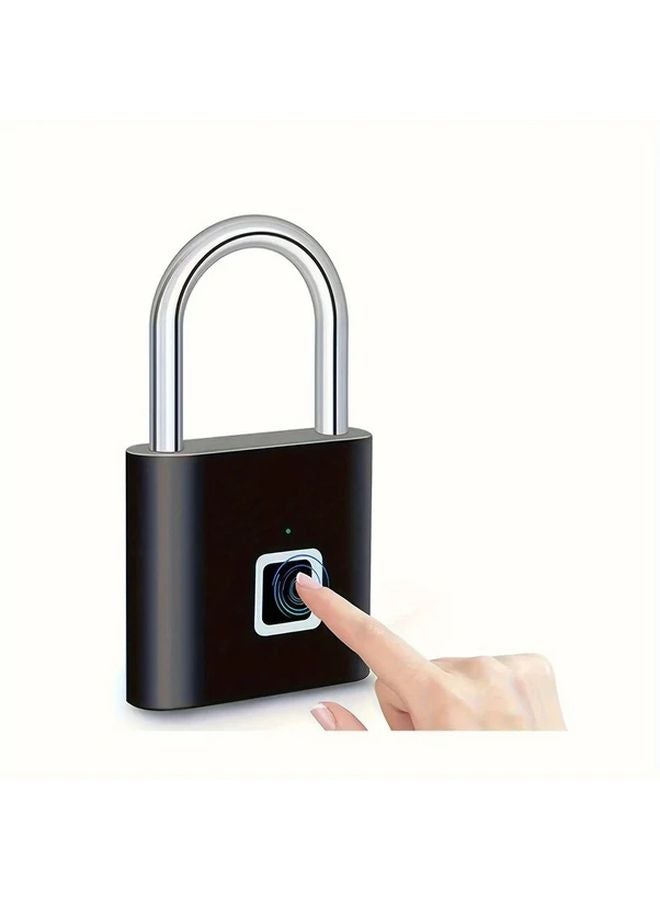 New Upgraded Type C Fingerprint Padlock Black Zinc Alloy 20 Fingerprints Convenient Unlocking - Image 1