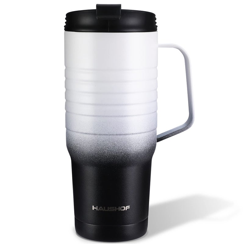 HAUSHOF 24 oz Travel Mug with Handle Stainless Steel Vacuum Insulated Coffee Travel Mug Double Wall Travel Mugs with Leakproof Lid BPA Free