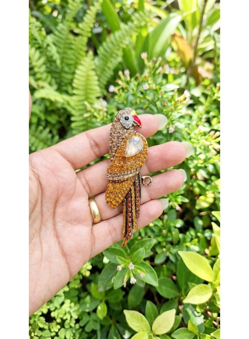 Luxury & Trendy Crystal Rhinestone Accessory Brooch Pin for Women, for clothes and Bags Fashion Enamel Available in different shapes and colors Gold/Silver (Parrot 2) - Image 1