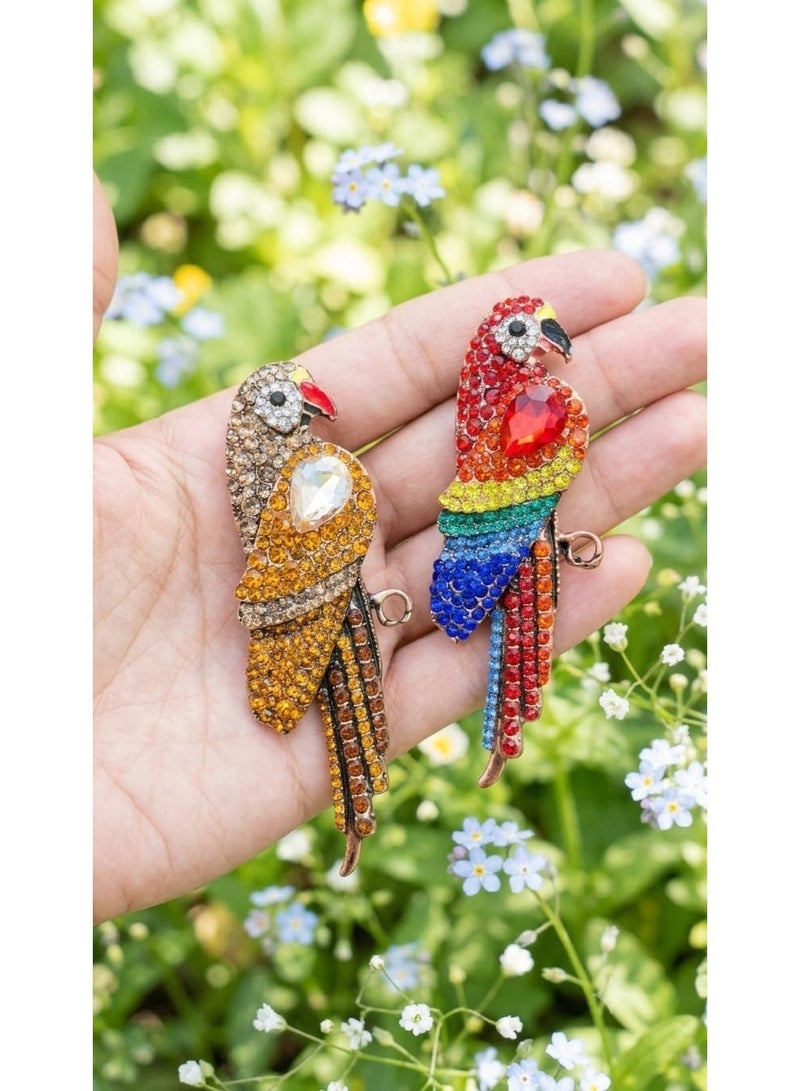 Luxury & Trendy Crystal Rhinestone Accessory Brooch Pin for Women, for clothes and Bags Fashion Enamel Available in different shapes and colors Gold/Silver (Parrot 2) - Image 2