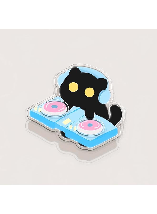 S-TOP Phone Holder Airbag Stand with Double Layered Design, Black Cat Pattern, 360° Rotation, Adhesive Grip, Compatible with Most Phone Models (Music Cat) - Image 1