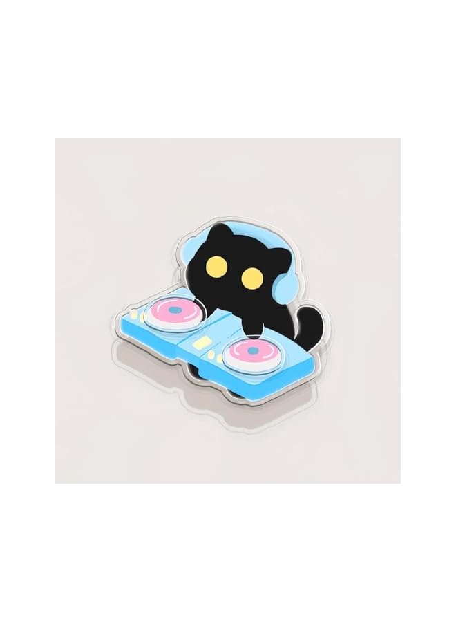 S-TOP Phone Holder Airbag Stand with Double Layered Design, Black Cat Pattern, 360° Rotation, Adhesive Grip, Compatible with Most Phone Models (Music Cat) - Image 2