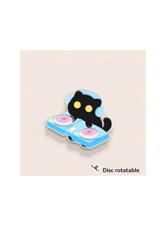 S-TOP Phone Holder Airbag Stand with Double Layered Design, Black Cat Pattern, 360° Rotation, Adhesive Grip, Compatible with Most Phone Models (Music Cat) - Image 3