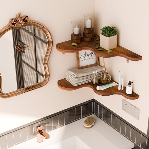 WOPITMER Cute Cloud Shelves Wavy Floating Corner Shelf Cloud Corner Wall Shelves with Brackets Cute Wall Shelves for Nursery Decor Corner Shelves for BedroomLiving RoomBathroomHome DecorBrown - Image 3
