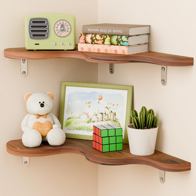 WOPITMER Cute Cloud Shelves Wavy Floating Corner Shelf Cloud Corner Wall Shelves with Brackets Cute Wall Shelves for Nursery Decor Corner Shelves for BedroomLiving RoomBathroomHome DecorBrown - Image 2
