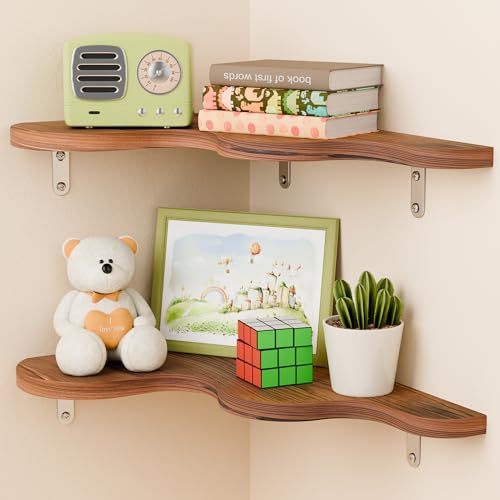 WOPITMER Cute Cloud Shelves Wavy Floating Corner Shelf Cloud Corner Wall Shelves with Brackets Cute Wall Shelves for Nursery Decor Corner Shelves for BedroomLiving RoomBathroomHome DecorBrown - Image 1