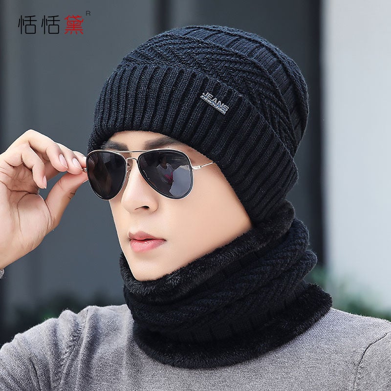 Winter Knit Cap Mens Plush Thickened Warmth Black Black - Image 3