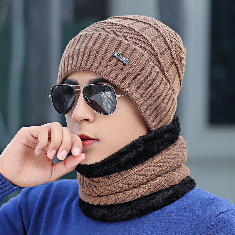 Winter Knit Cap Mens Plush Thickened Warmth Black Black - Image 2