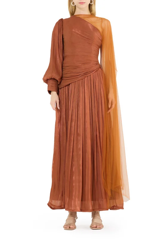 امري One-Shoulder Ruched Flutter Dress