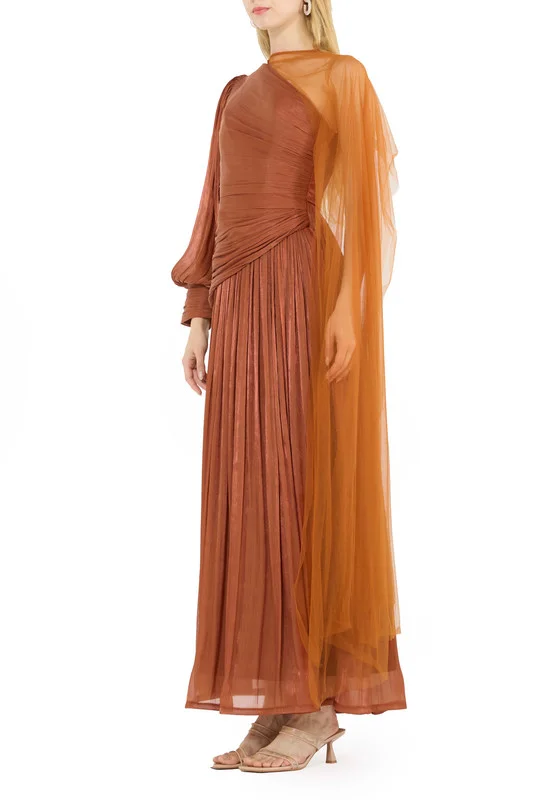 امري One-Shoulder Ruched Flutter Dress
