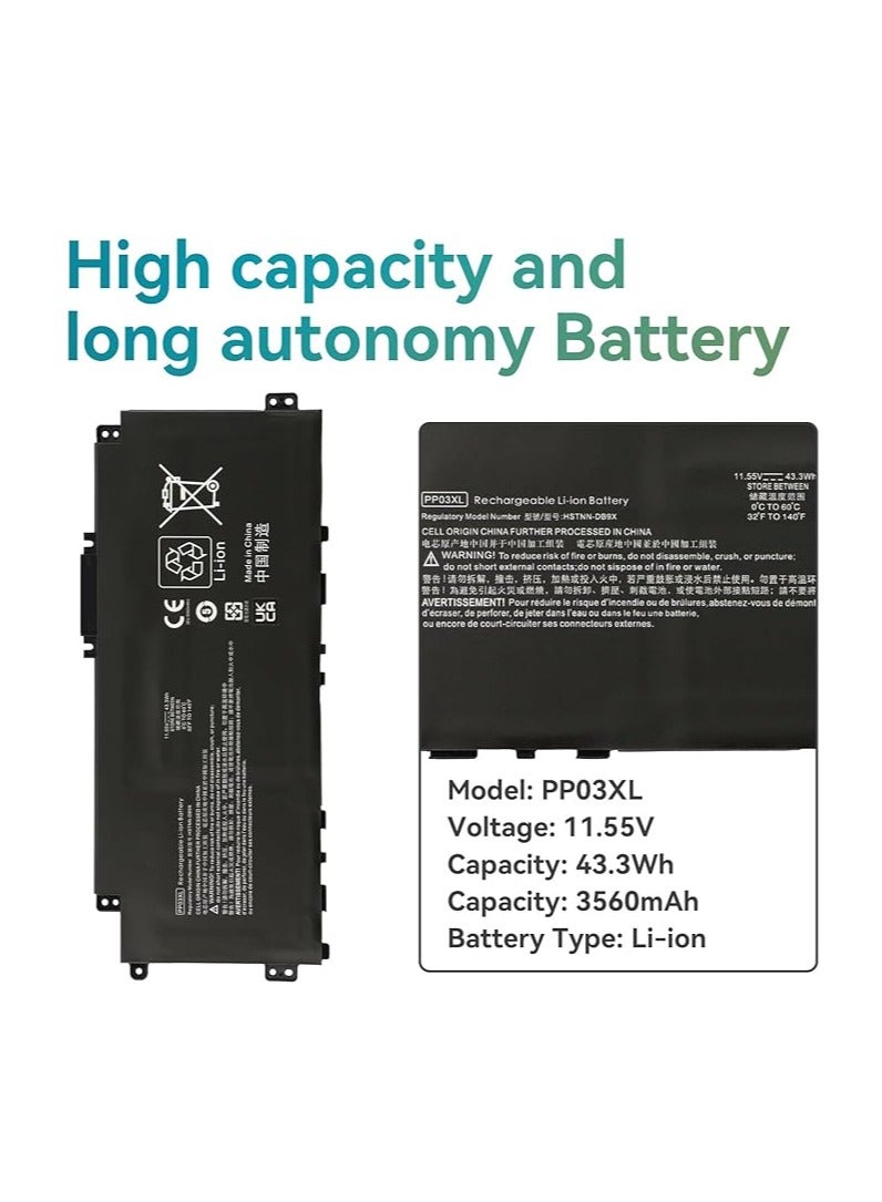 Terabyte Replacement PV03XL PP03XL Laptop Battery for HP Pavilion X360 14-dw0xxx 14-dw1xxx 13-bb0xxx 13-bb1xxx 14-dk0xxx 14-dk1xxx 14-dv0xxx 14-dv1xxx 14-dv2xxx 14-dw1210 ng 14-dw1017ns dw0004nl dw0011nl dw1001nl - Image 2