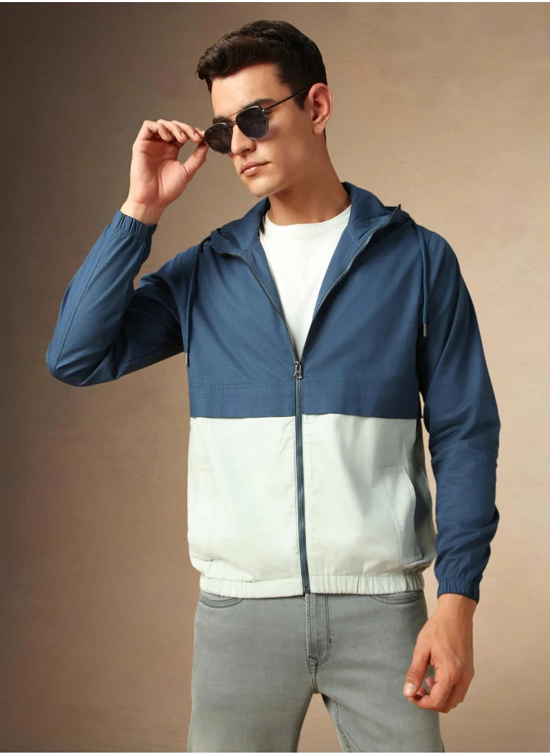 Dennis Lingo Men's Navy 100% Polyester Colour Blocked Regular Fit Jacket