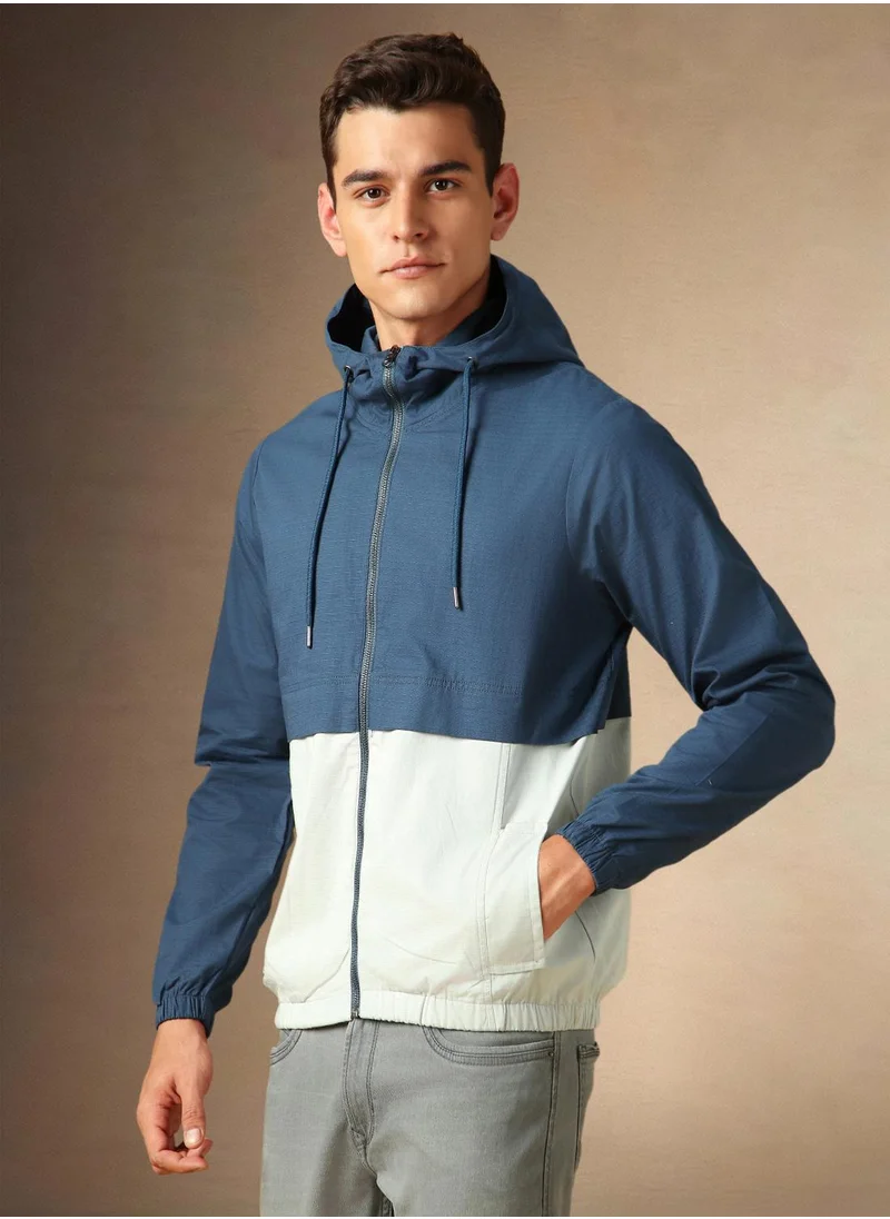 Dennis Lingo Men's Navy 100% Polyester Colour Blocked Regular Fit Jacket