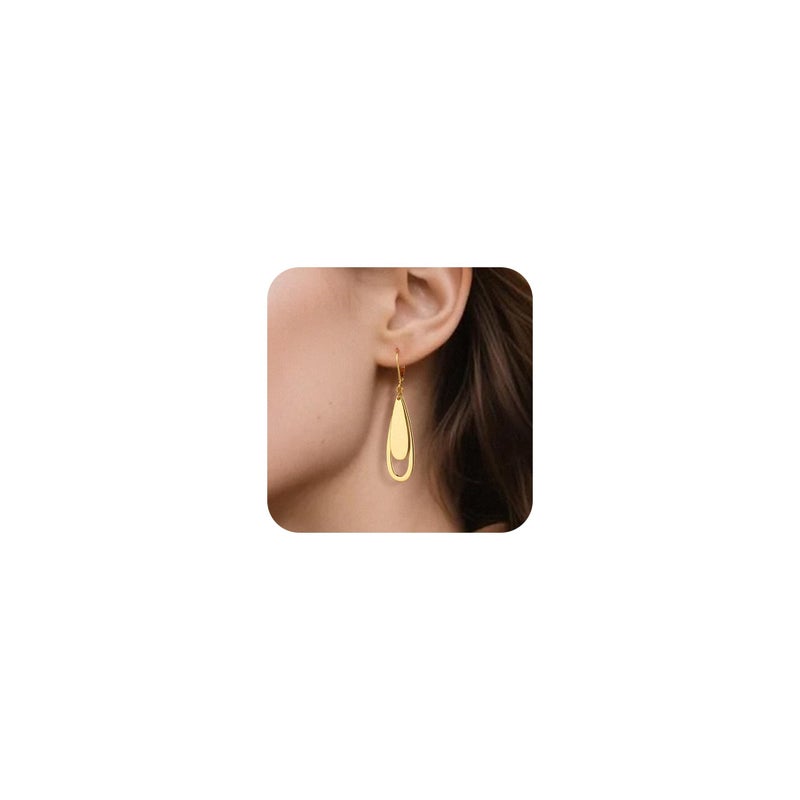 ALEXCRAFT Gold Dangle Earrings for Women,Fashion 14K Goldplated Layer Teardrop Handmade Leverback Drop Earrings Trendy Hypoallergenic Lightweight Dangly Earing for Women Jewelry Gifts - Image 4