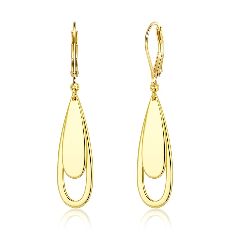 ALEXCRAFT Gold Dangle Earrings for Women,Fashion 14K Goldplated Layer Teardrop Handmade Leverback Drop Earrings Trendy Hypoallergenic Lightweight Dangly Earing for Women Jewelry Gifts - Image 1