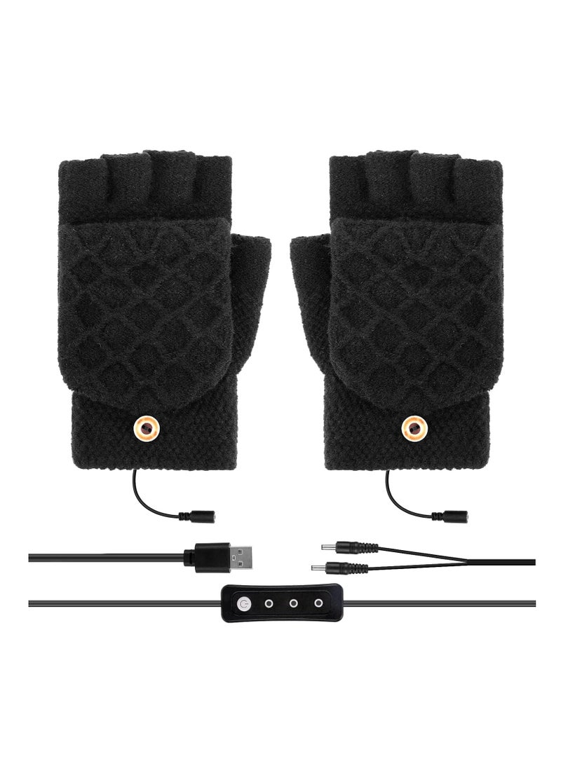 SYOSI USB Heated Gloves Mitten - Double-Sided Heating Warm Gloves with 3 Temperature Settings - Full & Half Finger Knitting Hand Warmer for Winter - Unisex  - Image 1