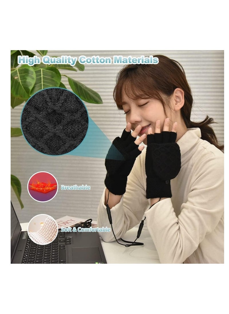 SYOSI USB Heated Gloves Mitten - Double-Sided Heating Warm Gloves with 3 Temperature Settings - Full & Half Finger Knitting Hand Warmer for Winter - Unisex  - Image 4