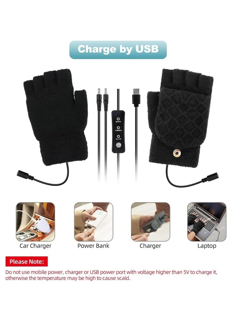 SYOSI USB Heated Gloves Mitten - Double-Sided Heating Warm Gloves with 3 Temperature Settings - Full & Half Finger Knitting Hand Warmer for Winter - Unisex  - Image 5