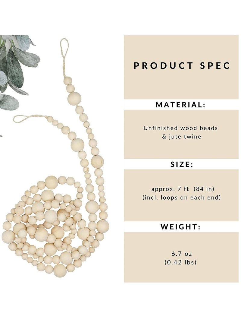 SYOSI إكليل خرز خشبي ديكور منزل ريفي طبيعي زينة عطلة بوهو زينة حائط خرز ديكور حائط كبير 2.2م - Image 3