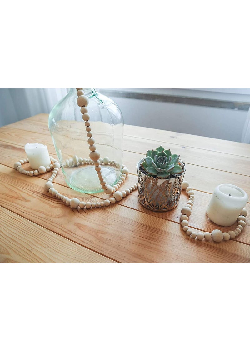 SYOSI إكليل خرز خشبي ديكور منزل ريفي طبيعي زينة عطلة بوهو زينة حائط خرز ديكور حائط كبير 2.2م - Image 4
