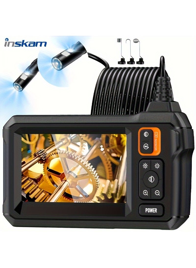 inskam - Dual Lens Borescope,4.3”Industrial Endoscope Camera with Light,1080P HD Inspection Camera,IP67 Waterproof Snake Camera with 9 LED Lights,Scope Camera for Home/Pipe/Automotive(16.5FT) - Image 1