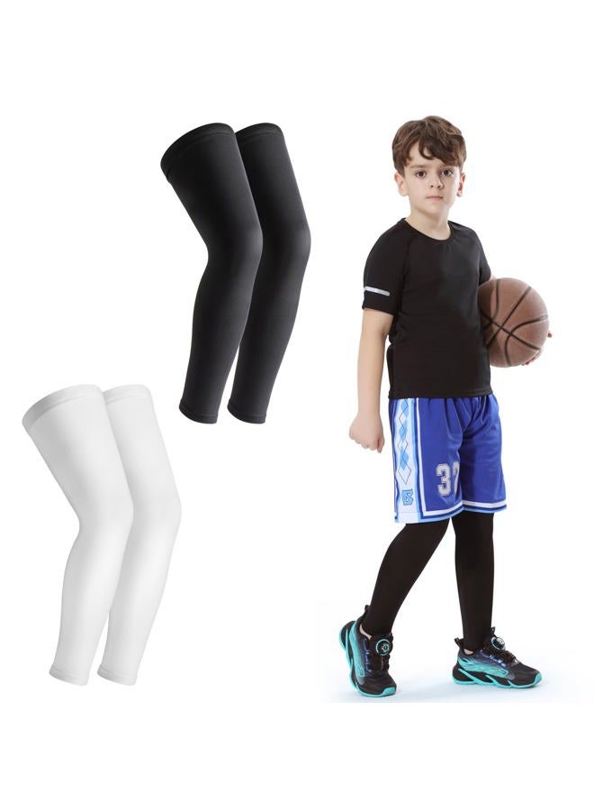 Newbyinn Kid Leg Sleeve 2 Pairs, Long Compression Leg Sleeve for Youth Boy Girl Basketball Soccer Football - Image 1