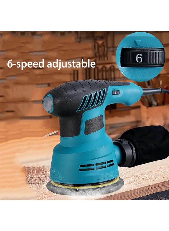 erorex Corded Random Orbit Sander 300W 13000Rpm 6 Variable Speeds Electric Orbital Sander With Dust Collection 125Mm 5Pcs Sandpapers For Sanding Polishing Wood Diy Home Improvements Uk - Image 3
