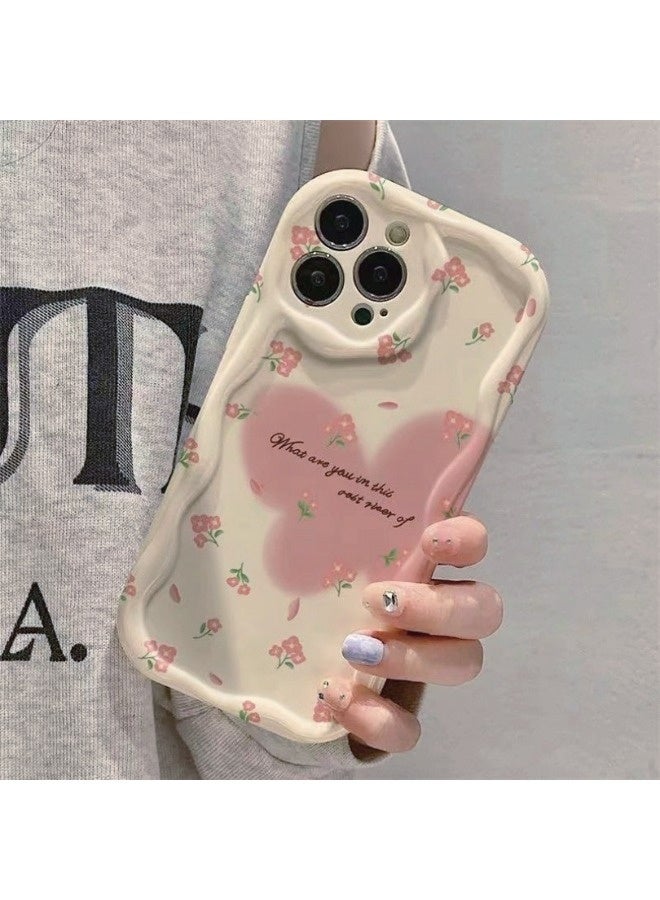 ShebSheb Antique Cream Style Design Phone Case for iPhone 16 Pro Max, Wavy Frame Soft TPU Aesthetic Phone Cover Butterfly pattern and Flowers - Image 3