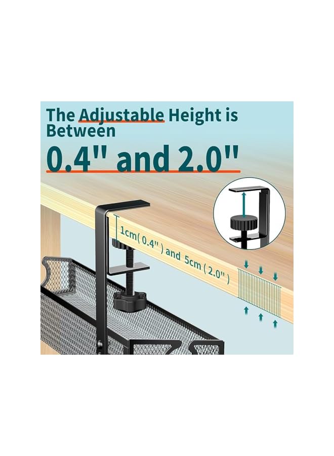 promass Under Desk Cable Management Tray, No Drill Cable Organizer, Metal Cord Management Rack with Clamp, Computer Cord Organizer for Desk, Wire Organizer for Home, Office (Black) - Image 3