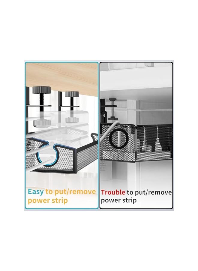 promass Under Desk Cable Management Tray, No Drill Cable Organizer, Metal Cord Management Rack with Clamp, Computer Cord Organizer for Desk, Wire Organizer for Home, Office (Black) - Image 5