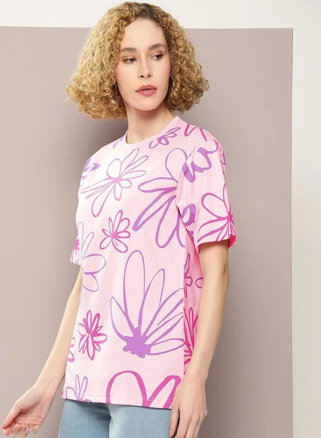 Dillinger Oversized Flower Print Combed Cotton T-Shirt by Styli