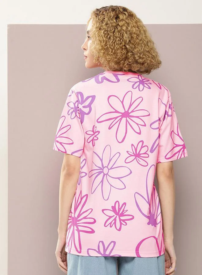 Dillinger Oversized Flower Print Combed Cotton T-Shirt by Styli