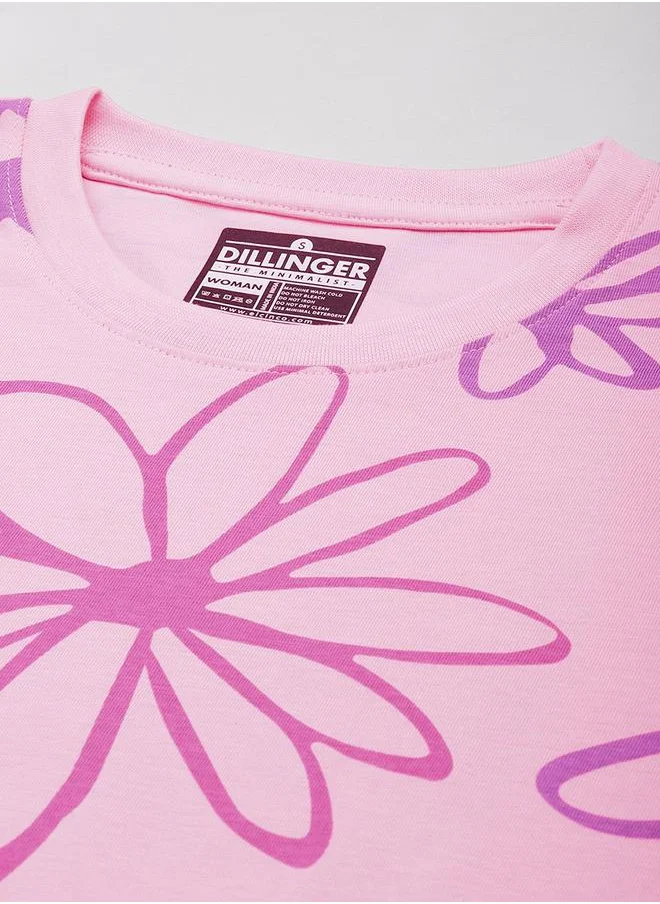 Dillinger Oversized Flower Print Combed Cotton T-Shirt by Styli