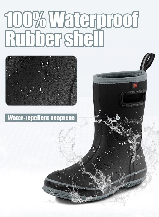 Trudave Rubber Boots for Men, Neoprene Hunting Boots with Steel Shank, Waterproof Mid Calf Rain Boots, Insulated Rubber Work Boots for Farming Gardening Fishing, Grey, 10 - Image 4