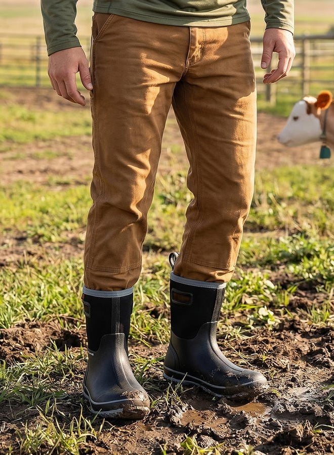 Trudave Rubber Boots for Men, Neoprene Hunting Boots with Steel Shank, Waterproof Mid Calf Rain Boots, Insulated Rubber Work Boots for Farming Gardening Fishing, Grey, 10 - Image 3