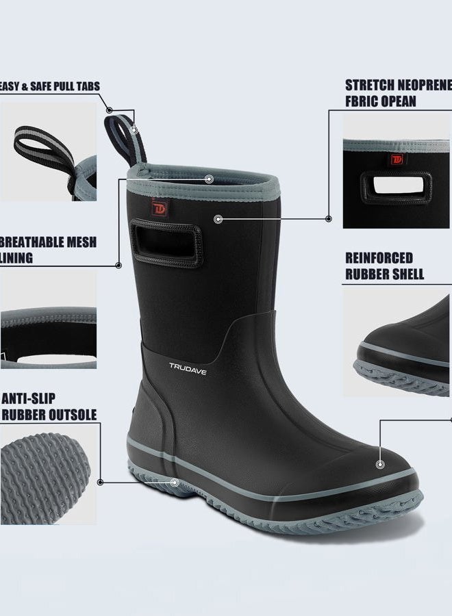 Trudave Rubber Boots for Men, Neoprene Hunting Boots with Steel Shank, Waterproof Mid Calf Rain Boots, Insulated Rubber Work Boots for Farming Gardening Fishing, Grey, 10 - Image 5