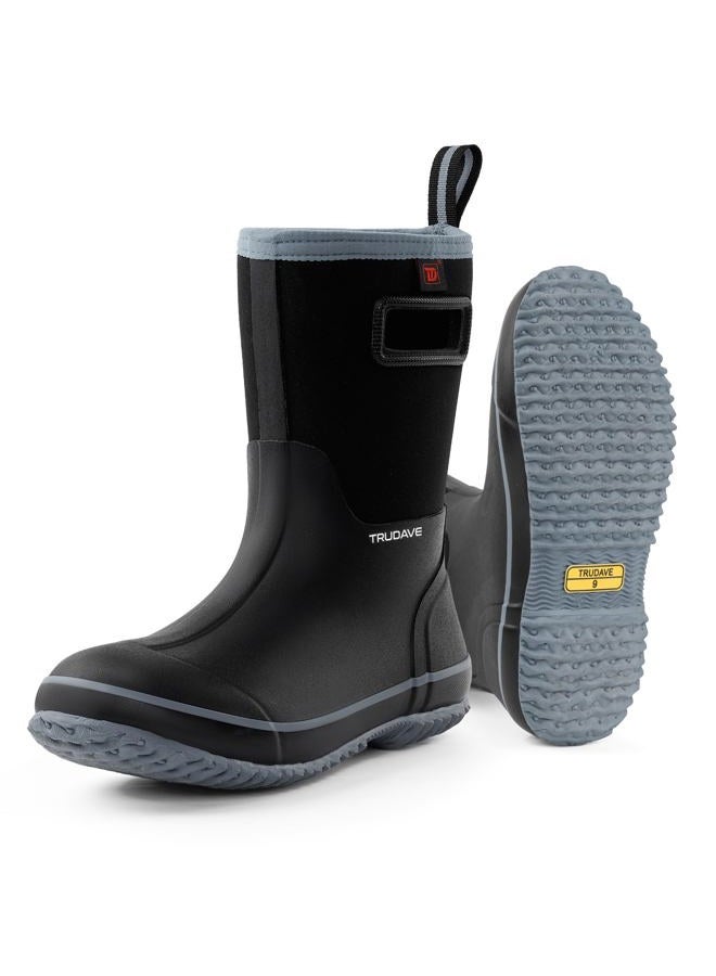 Trudave Rubber Boots for Men, Neoprene Hunting Boots with Steel Shank, Waterproof Mid Calf Rain Boots, Insulated Rubber Work Boots for Farming Gardening Fishing, Grey, 10 - Image 1