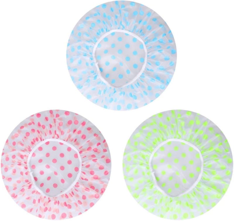Shower Cap, 3 Pcs Waterproof Reusable Shower Caps Bath Hair Hat for Women Men Kids (Multicolor)