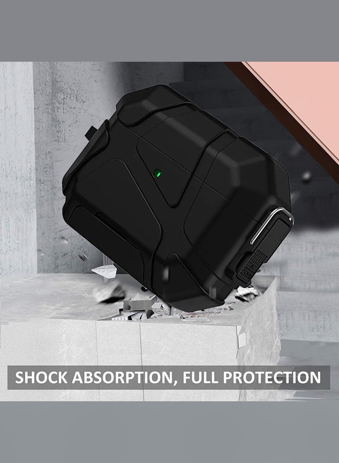 CATANES Rugged Shockproof Case for AirPods Pro 3 with Keychain Lock Clip and Front LED Visibility - Black - Image 5