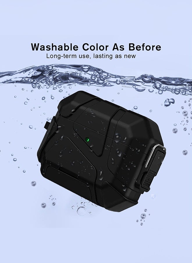 CATANES Rugged Shockproof Case for AirPods Pro 3 with Keychain Lock Clip and Front LED Visibility - Black - Image 4