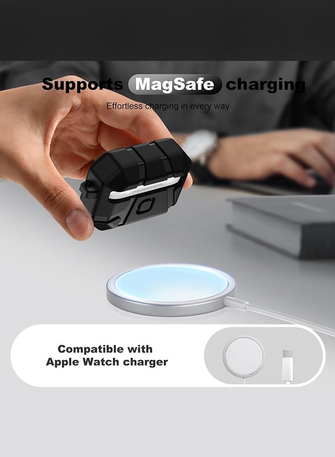 CATANES Rugged Shockproof Case for AirPods Pro 3 with Keychain Lock Clip and Front LED Visibility - Black - Image 3