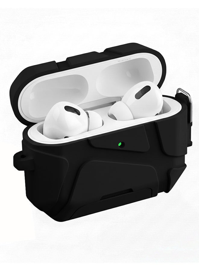 CATANES Rugged Shockproof Case for AirPods Pro 3 with Keychain Lock Clip and Front LED Visibility - Black - Image 2