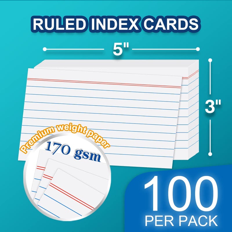 H4D 3x5 Index Card Case with 100 Heavyweight Ruled Index Cards and Dividers, Teal - Image 4