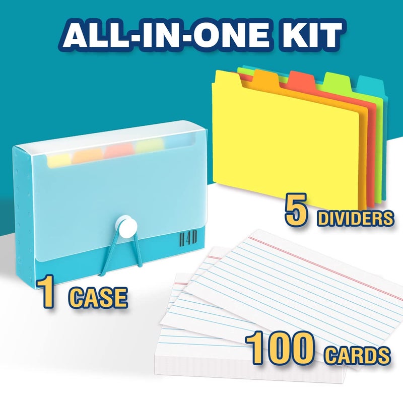 H4D 3x5 Index Card Case with 100 Heavyweight Ruled Index Cards and Dividers, Teal - Image 2