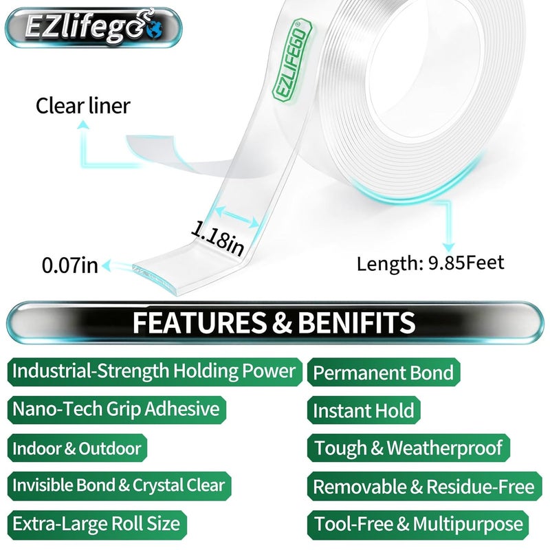 EZlifego ملصق شفاف ثنائي الوجه، قابل للإزالة، متعدد الأغراض، قوي وقابل للغسل (ألوان متنوعة) - Image 2