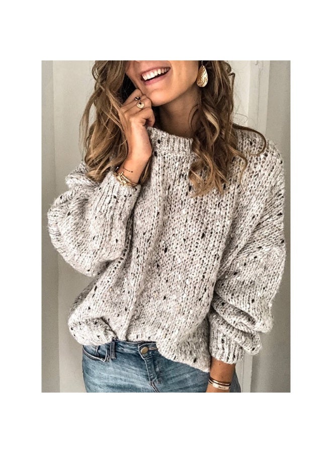 NIBEMINENT Women Knit Sweater Long Sleeve O Neck Thick Tops Winter Pullovers Casual Loose Spliced Sweaters Elegant Lady Autumn - Image 1