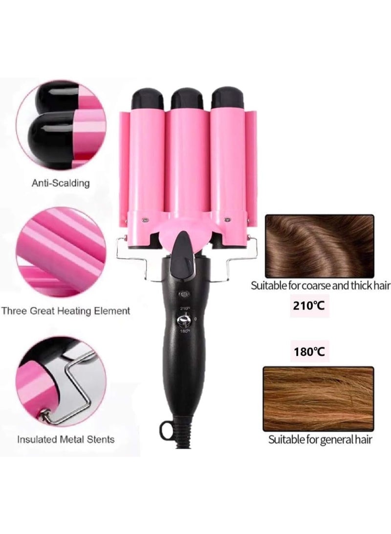 MUNTAQI 3 Barrel Hair Curling Iron – 32mm Triple Barrel Crimper Wand with Adjustable Temperature, Quick Heating, Beach Waves Hair Waver Tool for Long & Short Hair, Dual Voltage, Professional Styling Iron - Image 4