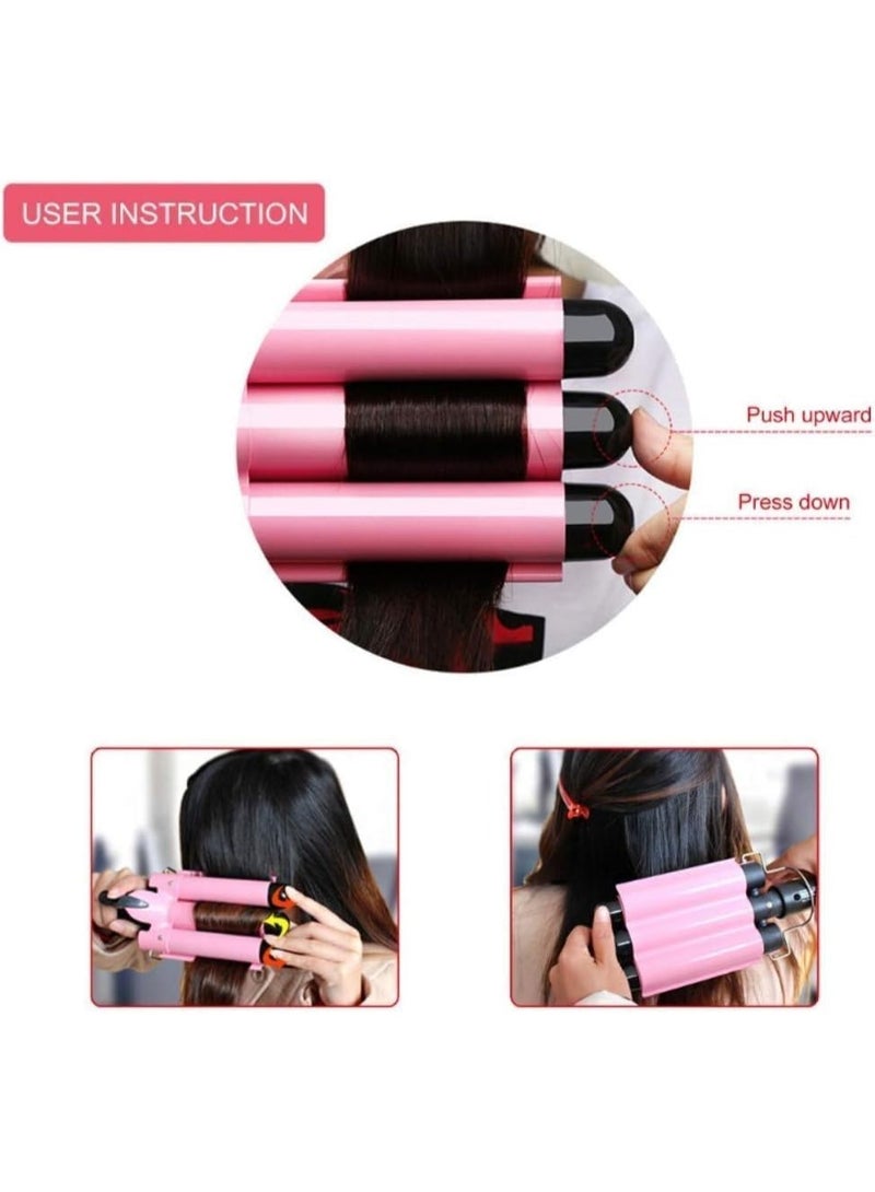 MUNTAQI 3 Barrel Hair Curling Iron – 32mm Triple Barrel Crimper Wand with Adjustable Temperature, Quick Heating, Beach Waves Hair Waver Tool for Long & Short Hair, Dual Voltage, Professional Styling Iron - Image 2