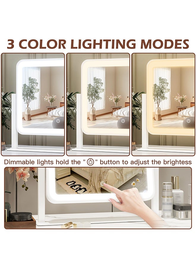 والالا مرآة زينة مع أضواء، مرآة مكياج بإضاءة 35×30×1.5 سم، سطح طاولة، لمسة ذكية مع إضاءة ثلاثية الألوان، قابلة للتعتيم، قابلة للدوران، لسطح طاولة الزينة. - Image 4