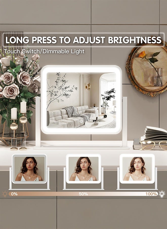 والالا مرآة زينة مع أضواء، مرآة مكياج بإضاءة 35×30×1.5 سم، سطح طاولة، لمسة ذكية مع إضاءة ثلاثية الألوان، قابلة للتعتيم، قابلة للدوران، لسطح طاولة الزينة. - Image 3